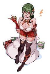  absurdres anosillus_ii bare_shoulders bell black_hair box breasts christmas female gift gift_box glasses gloves gridman_universe gridman_universe_(film) hair_ornament highres holding holding_sack long_hair looking_at_viewer open_mouth red_eyes red_gloves ribbon sack sakamoto_(ojiojiojisanda) santa_costume short_hair smile ssss.dynazenon thighhighs thighs 