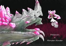  artist_request basarios_subspecies capcom claws crossover diancie monster_hunter monster_hunter_4 monsters nintendo no_humans pokemon red_eyes wings 