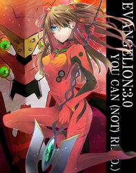  arm_behind_head arm_up armpits bad_id bad_pixiv_id blue_eyes bodysuit bracer breasts brown_hair closed_mouth colored_eyelashes copyright_name eva_02 evangelion:_3.0_you_can_(not)_redo eyepatch female floating_hair from_side frown full_body gem gloves hair_ornament hair_over_one_eye headgear highres holding holding_weapon long_hair looking_at_viewer mecha neon_genesis_evangelion noka_(blackheart1118) on_one_knee pilot_suit plugsuit polearm rebuild_of_evangelion robot serious small_breasts souryuu_asuka_langley spear spear_of_cassius tape turtleneck weapon 