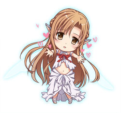  asuna_(sao) brown_eyes brown_hair chibi commentary_request ear_covers elf female long_hair looking_at_viewer navel pointy_ears solo sword_art_online takigawa_yuu titania_(sao) very_long_hair 