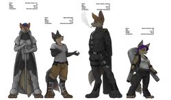 anthro armor blind canid canine disability felid female fox geena_gonorah group hi_res ipoke lineup male mammal martin_bertruger model_sheet pantherine sharutha sleter_aurelius smoking tail tiger weapon