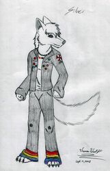 2008 anarchy_symbol anthro arctic_wolf bottomwear canid canine canis capcom clothing fur grey_eyes hi_res jacket james_wolf james_wolf_(artist) jewelry lgbt_pride male mammal multicolored_bottomwear multicolored_clothing multicolored_jewelry multicolored_necklace multicolored_pants necklace pants peace_symbol pride_color_accessory pride_color_bottomwear pride_color_clothing pride_color_jewelry pride_color_necklace pride_color_pants pride_colors rainbow rainbow_pride_colors rainbow_symbol resident_evil six-stripe_rainbow_pride_colors solo stated_homosexuality stated_sexuality tail topwear umbrella_corporation white_body white_fur wolf