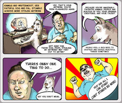 base_two_layout burning_rage canid canine canis comic dialogue domestic_dog duo english_text female feral four_frame_image four_frame_staggered_grid hambeast horizontal_staggering human internet kak kak-beast kimberleigh_ann_keister kimmah kimmaugh kook male mammal parody revenge speech_bubble staggering_(layout) text two_row_layout unknown_artist