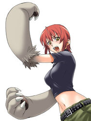 animal_humanoid canid canid_humanoid canine canine_humanoid canis claws clothed clothing crop_top dog_humanoid domestic_dog fangs female humanoid kaibutsu_oujo kouda_tomohiro mammal mammal_humanoid midriff monster_princess paws princess_resurrection riza_wildman shirt simple_background solo teeth topwear