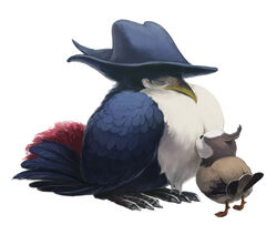 ambiguous_gender avian avian_feet beady_eyes beak biped bird black_eyes blue_body blue_feathers blue_tail_feathers brown_body brown_feathers brown_tail_feathers brown_wings classy closed_eyes coroxpiyo duo feathered_wings feathers feral fluffy generation_4_pokemon honchkrow looking_at_another multicolored_body multicolored_feathers nintendo pimp pokemon pokemon_(species) pseudo_clothing pseudo_hat pseudo_headgear pseudo_headwear realistic simple_background sleeping standing starly tail tail_feathers two_tone_body two_tone_feathers white_background white_body white_feathers wings yellow_beak