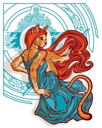 4:5 anthro art_nouveau backless_clothing backless_dress blue_clothing blue_dress classy clothing curled_up domestic_cat dress evening_gown felid feline felis female mammal mis_tabby pseudo_manitou solo tail