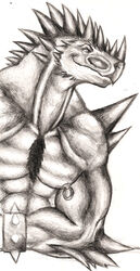 deeplydisturbd horn male monochrome muscular muscular_male piercing reptile scalie sketch solo spikes