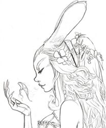 animal_humanoid female final_fantasy final_fantasy_xii fossa_(artist) fran_(final_fantasy) hi_res humanoid lagomorph lagomorph_humanoid leaf mammal mammal_humanoid monochrome profile solo square_enix viera