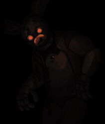  2023 animatronic black_background bow_tie button_(fastener) digital_media_(artwork) five_nights_at_freddy&#039;s five_nights_at_freddy&#039;s_(film) five_nights_at_freddy&#039;s_3 glowing hi_res humanoid hunched_over lagomorph leporid looking_at_viewer looming machine male mammal open_mouth rabbit red_eyes robot scottgames shaded shadowy_figure shockpinkrosary simple_background solo spring_bonnie_(fnaf) springtrap_(fnaf) teeth william_afton_(fnaf) 