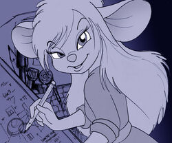  anthro breasts chip_&#039;n_dale_rescue_rangers chris_fischer clothed clothing disney english_text female fur gadget_hackwrench hair half-closed_eyes jumpsuit long_hair looking_at_viewer mammal mouse murid murine narrowed_eyes pencil_(object) rodent solo text 