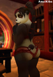  3d_(artwork) amaikiba ass bear bedroom_eyes blizzard_entertainment bra clothed clothing digital_media_(artwork) female finger_in_mouth hi_res mammal narrowed_eyes nude pandaren panties seductive skimpy solo underwear warcraft 