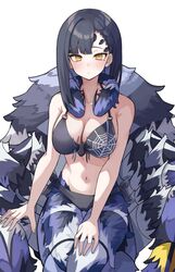  aoi_rika arachne arthropod_girl asymmetrical_bangs asymmetrical_hair bikini black_bikini blue_hair blunt_bangs braid breasts cleavage dark_blue_hair extra_eyes female highres large_breasts looking_at_viewer medium_hair mole mole_under_eye monster_girl navel o-ring o-ring_top original plan_(planhaplalan) side-tie_bikini_bottom single_braid solo spider_girl spider_ornament spider_web_print swimsuit taur yellow_eyes 