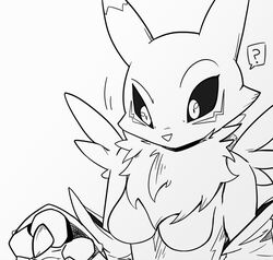  anthro bandai_namco canid digimon digimon_(species) female hi_res icey_(artist) mammal monochrome renamon solo 