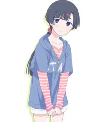  a-1_pictures akishino_himeka artist_request black_hair blue_eyes female hair_ornament hairclip hood hoodie long_hair official_art ore_no_kanojo_to_osananajimi_ga_shuraba_sugiru ponytail shirt shorts smile solo transparent_background zipper 