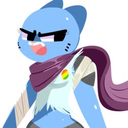  1:1 2016 alpha_channel anthro bandage blue_body blue_fur cartoon_network clothed clothing digital_media_(artwork) domestic_cat felid feline felis female flutteringpie fur hi_res mammal mature_anthro mature_female midriff navel nicole_watterson scarf shoulder_pads simple_background solo the_amazing_world_of_gumball torn_clothing whiskers 