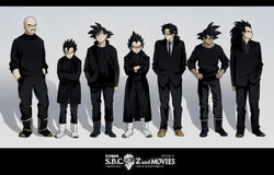  all_male black_hair boots broly dragon_ball ghost_in_the_shell ghost_in_the_shell:_stand_alone_complex male nappa niwatori parody raditz son_goku suit tarble turles vegeta 