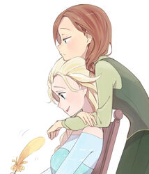  anna anna_(frozen) blonde_hair blue_eyes elsa elsa_(frozen) freckels freckles frozen_(disney) siblings sisters sitting sou_(pixiv2760884) tuhut 