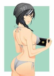  1girls abs artist_request asian ass beanie bikini biting_lip black_hair braid braided_hair braided_twintails butt dat_ass dokkaebi_(rainbow_six) eyeshadow female female_only fringe grey_eyes hat korean looking_at_viewer looking_back medium_breasts pale_skin petite rainbow_six rainbow_six_siege seductive_eyes seductive_look seductive_smile silver_eyes slim smile solo thong tom_clancy twintails two_tone_hair video_games 