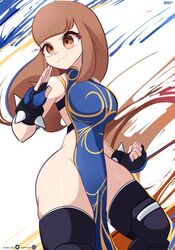  1girls bottomless brown_eyes brown_hair chun-li_(cosplay) female female_only gwain_saga huge_thighs lanney solo street_fighter thin_waist wide_hips 