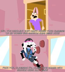  101_dalmatian_street 101_dalmatians absurd_res anthro canid canine canis clarissa_(101_dalmatians) dalmatian disney dolly_(101_dalmatians) domestic_dog duo female feral freckled_face freckles fur herding_dog hi_res mammal parody pastoral_dog raidenthedeoxys suction_cup_man welsh_corgi white_body white_fur 