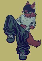  anthro beanie brown_body brown_fur brown_hair canid canine canis clothing domestic_dog ear_piercing eyebrow_piercing eyewear facial_piercing footwear fur gauged_ear german_shepherd glasses hair hat headgear headwear herding_dog looking_away lucas_(werehouse) male mammal messy_hair oversized_clothing pastoral_dog piercing relaxing shoes sneakers solo wearing_glasses werehouse 