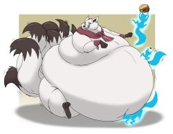  2026 9_tails belly belly_worship big_belly blue_eyes body_worship bracelet burger canid canine claws cuddling fan_character female feral food fox fox_spirit fur ghost head_turned heart_symbol hectorthewolf hi_res holding_burger holding_food holding_object huge_belly hyper hyper_belly jewelry licking licking_lips mammal morbidly_obese morbidly_obese_female morbidly_obese_feral mostly_nude motion_lines multi_tail nude obese obese_female obese_feral overweight overweight_female overweight_feral paws scarf sitting solo spirit tail tail_motion tailwag tongue tongue_out white_body white_fur 