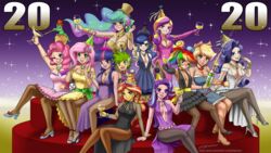  11girls 2020 2boys 6+girls angel_(mlp) applejack_(mlp) black_gloves blonde_hair blush bracelet cleavage cleavage_cutout dress drink earrings elbow_gloves equestria_girls female female_focus fluttershy_(mlp) friendship_is_magic gloves green_hair hair_ornament hat heels high_heels human human_only humanized jewelry john_joseco large_breasts long_hair looking_at_viewer male mane_six_(mlp) medium_breasts multicolored_hair my_little_pony necklace new_year pantyhose party_hat pink_gloves pink_hair pinkie_pie_(mlp) ponytail princess_cadance_(mlp) princess_celestia_(mlp) princess_luna_(mlp) purple_hair rainbow_dash_(mlp) rainbow_hair rarity_(mlp) royal_sisters_(mlp) shiny_hair sitting smile smooth_skin spike_(mlp) standing starlight_glimmer sunset_shimmer thighhighs twilight_sparkle_(mlp) wink 