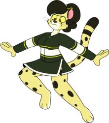  2018 3_toes 4_fingers alpha_channel anthro barefoot biped black_pupils black_whiskers bottomwear breasts brown_hair brown_markings brown_nose brown_spots cheek_tuft cheerleader cheetah chokovit_(artist) clothed clothed_anthro clothed_female clothing colored countershade_face countershade_feet countershade_fur countershade_neck countershading daisy_jackson digital_drawing_(artwork) digital_media_(artwork) dipstick_tail eyebrow_through_hair eyebrows facial_markings facial_tuft feet felid feline female female_anthro fingers front_view full-length_portrait fur fur_tuft glistening glistening_eyes green_bottomwear green_clothing green_eyes green_jacket green_skirt green_topwear hair head_markings hi_res jacket long_tail looking_down mammal markings pink_inner_ear portrait pose pupils simple_background skirt slit_pupils solo spots spotted_body spotted_fur spotted_legs spotted_markings spotted_tail tail tail_markings tear_(marking) teenager three-quarter_view toes topwear translucent translucent_hair transparent_background tuft white_body white_countershading yellow_body yellow_ear yellow_fur young 