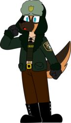  2017 4_fingers absurd_res alpha_channel anthro belt belt_buckle biped black_belt black_clothing black_gloves black_handwear black_necktie black_nose blue_eyes bottomwear brown_body brown_bottomwear brown_clothing brown_countershading brown_fur brown_markings brown_pants brown_tail buckle canid canine canis chokovit_(artist) clothed clothed_anthro clothed_male clothing coat colored countershade_face countershade_fur countershade_neck countershading digital_drawing_(artwork) digital_media_(artwork) domestic_dog english_text eyebrow_through_hat eyebrows feet fingers fist fur german_shepherd glistening gloves hair handwear hat headgear headwear herding_dog hi_res jacket jay_shepherd male male_anthro mammal markings necktie no_pupils open_mouth pants pastoral_dog police police_officer police_uniform prick_ears sheriff simple_background solo tail tan_body tan_countershading text text_on_clothing text_on_topwear text_on_vest toes topwear translucent uniform ushanka vest white_clothing white_text white_topwear winter_clothing yellow_text 