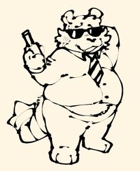  2023 anthro belly biped clothing eyewear killer_outlet mammal mo_(undertale_yellow) necktie open_mouth overweight procyonid raccoon shirt simple_background solo sunglasses topwear undertale_(series) undertale_yellow 