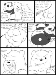  2015 3_toes ass bear blush bodily_fluids brown_bear cartoon_network dialogue digital_drawing_(artwork) digital_media_(artwork) english_text extreme_size_difference feet foot_fetish fur giant_panda grizzly_(we_bare_bears) grizzly_bear group hi_res human human_prey ice_bear_(we_bare_bears) male male/male mammal micro micro_abuse monochrome nano panda_(we_bare_bears) paws polar_bear saliva semi-anthro size_difference slightly_chubby sparky_the_chu text toes ursine vore we_bare_bears 