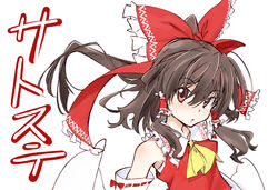  ascot bow brown_eyes brown_hair detached_sleeves female hair_tubes hairbow hakurei_reimu ookura_kazuya orange_eyes ponytail red_bow solo touhou upper_body 