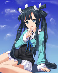  black_hair blue_eyes colorized commentary_request female hoshino_sora long_hair mole ookami-san ponishi. ryuuguu_otohime solo twintails 