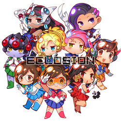  6+girls :&lt; :3 anger_vein artist_name bishoujo_senshi_sailor_moon black_choker blonde_hair blue_choker blue_eyes blue_sailor_collar blue_skin blush_stickers brooch brown_eyes brown_hair chibi choker colored_skin commentary cosplay cracking_knuckles d.va_(overwatch) dark-skinned_female dark_skin eclosion facial_mark glaive_(polearm) glasses goggles green_eyes green_sailor_collar hands_on_own_hips head-mounted_display headset high_heels holding holding_polearm holding_weapon jewelry long_hair looking_at_viewer magical_girl mei_(overwatch) mercy_(overwatch) mirror multiple_girls oohara_sayaka orange_choker orange_goggles orange_sailor_collar overwatch overwatch_1 pharah_(overwatch) photoshop_(medium) pink_hair pleated_skirt polearm purple_choker purple_sailor_collar red_choker red_eyes red_sailor_collar sailor_collar sailor_jupiter sailor_jupiter_(cosplay) sailor_mars sailor_mars_(cosplay) sailor_mercury sailor_mercury_(cosplay) sailor_moon sailor_moon_(cosplay) sailor_neptune sailor_neptune_(cosplay) sailor_pluto sailor_pluto_(cosplay) sailor_saturn sailor_saturn_(cosplay) sailor_senshi sailor_senshi_uniform sailor_uranus sailor_uranus_(cosplay) sailor_venus sailor_venus_(cosplay) scar silence_glaive skirt sombra_(overwatch) star_brooch symmetra_(overwatch) tracer_(overwatch) v voice_actor_connection weapon whisker_markings widowmaker_(overwatch) yellow_eyes zarya_(overwatch) 