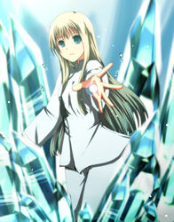  arc_the_lad arc_the_lad_ii bad_id bad_pixiv_id blonde_hair blue_eyes crystal expressionless female glowing highres long_hair long_sleeves looking_at_viewer magic meril outstretched_arm outstretched_hand pajamas pants pixiv_3534691 sidelocks solo very_long_hair 