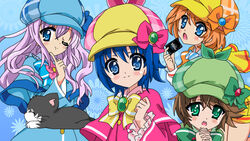  blue_dress blue_eyes blue_hair blush bow bows brown_hair cape cardfight!!_vanguard cardfight_vanguard_(cards) cosplay crossdressing crossplay dress feline frills green_dress green_eyes hat long_hair looking_at_viewer orange_hair pink_dress pink_hair school_uniform sendou_aichi sendou_eimi sendou_emi short_hair sub_manager_(cardfight!!_vanguard) takura_misaki tantei_opera_milky_holmes wink yellow_dress 