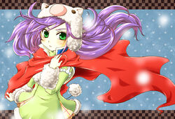  akuyuu_(akuyuworld) cape checkered commentary_request faris_scherwiz female final_fantasy final_fantasy_5 green_eyes hat long_hair looking_at_viewer parted_lips purple_hair solo 