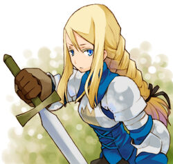  agrias_oaks armor b.tarou blonde_hair blue_eyes braid female final_fantasy final_fantasy_tactics gloves long_hair lowres photoshop_(medium) single_braid sword weapon 