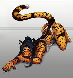  5_claws 5_fingers anthro arm_spots ass_up back_spots backless_clothing backless_swimsuit barefoot biped black_body black_claws black_ears black_face black_fur black_hands black_markings black_spots black_tail blue_eyes blue_hair breasts cheetah claw_marks clawing claws clothed clothing conditional_dnp dark_claws dark_ears dark_hair dark_markings dark_pupils dark_spots digitigrade ear_markings facial_markings facial_spots feet felid feline female finger_claws fingers fur fur_markings furgonomics glare gradient_background hair hand_on_arm hand_spots head_markings holding_arm inner_ear_fluff intimidation king_cheetah leg_spots light_ears light_markings lily_(oouna) looking_at_viewer lying mammal markings middle_part monotone_feet monotone_hair monotone_paws multi_tone_tail multicolored_body multicolored_ears multicolored_face multicolored_fur multicolored_hands multicolored_inner_ear multicolored_tail narrow_tail no_sclera on_front one-piece_swimsuit oouna open-back_swimsuit orange_body orange_face orange_feet orange_fur orange_hands orange_paws orange_tail paws pupils raised_tail ring_(marking) simple_background snout solo spots spotted_arms spotted_back spotted_body spotted_face spotted_fur spotted_hands spotted_legs spotted_markings stripes swimwear tail tail_clothing tail_markings tan_inner_ear thin_tail tuft two_tone_ears two_tone_face two_tone_hands two_tone_inner_ear wavy_tail white_body white_ears white_fur white_inner_ear_fluff white_markings white_tail 