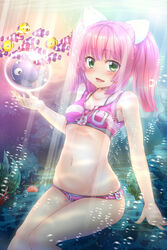  animal_ears bad_id bad_pixiv_id bikini cat_ears coral female fish freediving green_eyes ocean pink_hair shirasaki_aloe short_hair solo swimsuit twintails umi_monogatari underwater urin_(umi_monogatari) 