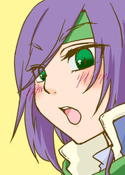  akuyuu_(akuyuworld) blush close-up commentary_request faris_scherwiz female final_fantasy final_fantasy_5 green_eyes headband looking_at_viewer popped_collar purple_hair solo 