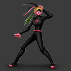  1:1 2013 anthro black_nose bodysuit clothing dan_scarlet female fur green_eyes grey_background lagomorph leporid lexi_bunny loonatics_unleashed looney_tunes mammal open_mouth pink_body pink_fur rabbit simple_background skinsuit solo superhero superpowers tight_clothing warner_brothers 