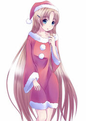  alternate_hairstyle blonde_hair blue_eyes chuunibyou_demo_koi_ga_shitai! commentary_request dekomori_sanae dress female hair_down hat highres long_hair nekoya_kazuya santa_costume santa_hat solo 