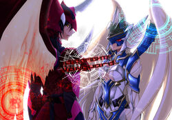  black_hair cardfight!!_vanguard dragonic_overlord headgear horns kagero personification royal_paladin soul_saver_dragon vanguard_circle wings 