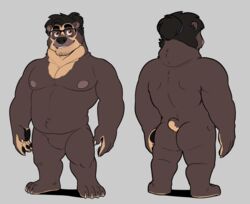  2020 anthro arctodus ass bear belly brown_body brown_fur dinonugget_bird eyewear front_and_back fur glasses hair hi_res male mammal moobs nipples overweight overweight_anthro overweight_male short-faced_bear simple_background solo spectacled_bear uku 