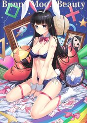  animal_ears bad_id bad_twitter_id ball beachball bikini black_eyes black_hair blue_bikini bow bowtie breasts card carrot cleavage detached_collar earth_(planet) female full_body heart highres long_hair moon nazono_mito nijisanji no_shoes ogamikeito pink_ribbon plaid plaid_bikini planet playboy_bunny_swimsuit playing_card rabbit_ears rabbit_girl rabbit_tail rainbow red_bow red_bowtie ribbon rocket signature sitting socks solo space swimsuit tail tsukino_mito virtual_youtuber wariza white_socks wrist_cuffs 