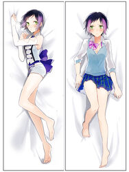  bad_id bad_pixiv_id black_hair dakimakura_(medium) female green_eyes ioko looking_at_viewer lying multicolored_hair multiple_views pretty_rhythm pretty_rhythm_rainbow_live pretty_series purple_hair short_hair suzuno_ito two-tone_hair 