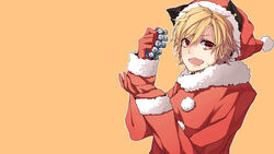  animal_ears asasumiboochan blonde_hair christmas gloves hat instrument nico_nico_singer red_eyes short_hair 