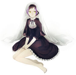  akemi_homura akemi_homura_(black_dress) akemi_homura_(cosplay) bad_id bad_pixiv_id barefoot black_hair cosplay dress female funeral_dress green_eyes hairband ioko mahou_shoujo_madoka_magica mahou_shoujo_madoka_magica:_hangyaku_no_monogatari multicolored_hair nail_polish pretty_rhythm pretty_rhythm_rainbow_live pretty_series purple_hair short_hair solo suzuno_ito toenail_polish toenails two-tone_hair veil 