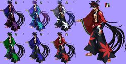  1boy ahoge black_hair collarbone commentary_request dondongarara full_body katanagatari long_sleeves male_focus muscular pants pixel_art purple_background simple_background spiked_hair standing yasuri_shichika 